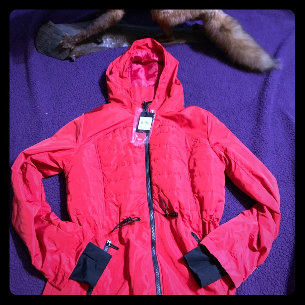 Hot red rain coat
